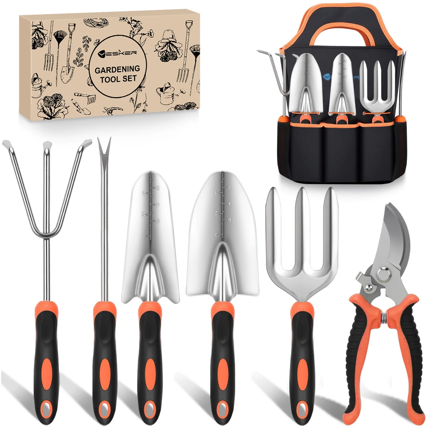 Heavy Duty Eight Piece Garden Tool Kit With Ergonomic Handles