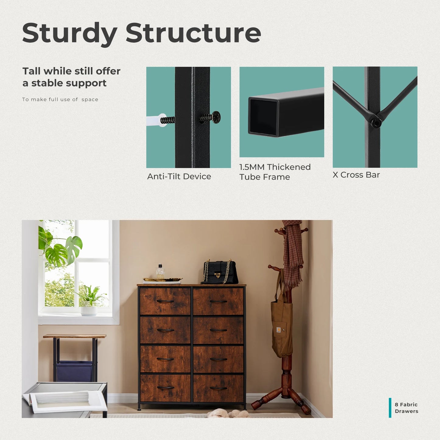 MCQ Modern Metal Frame Storage Cabinet With Eight Drawers