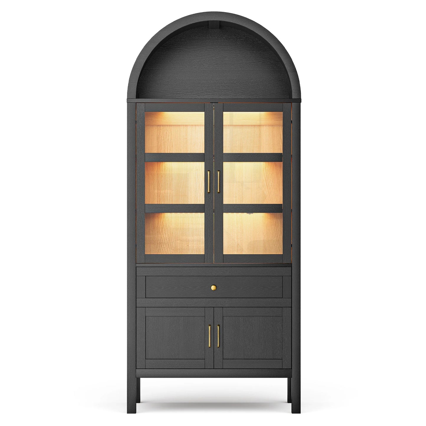 Cottinch Arched Storage Cabinet With Adjustable Shelves And LED Lights