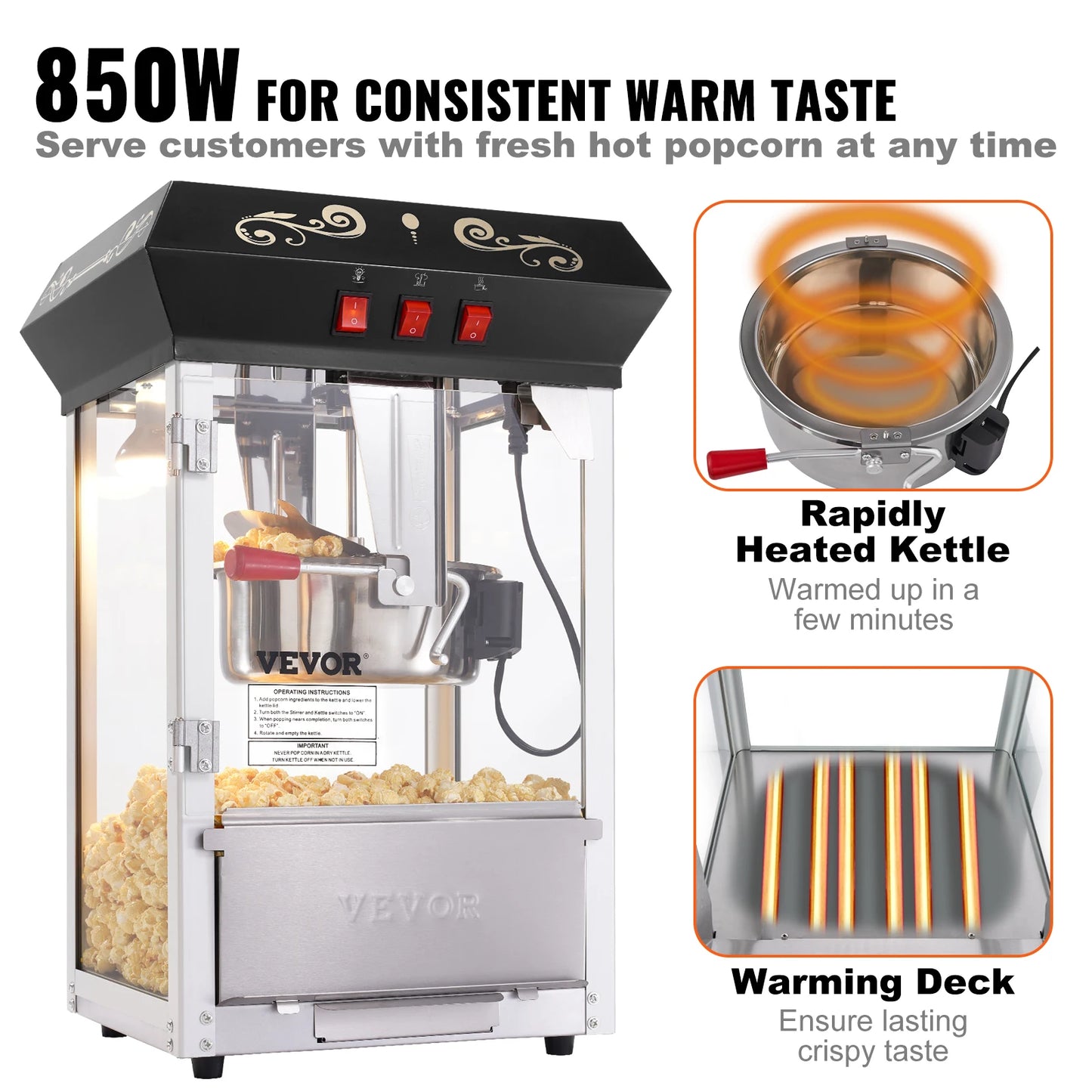 SucceBuy Countertop Popcorn Maker Machine Commercial Popper With Tempered Glass