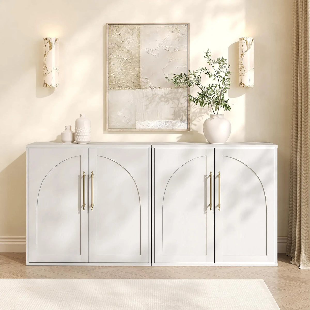 Arched Farmhouse Sideboard Buffet Cabinet With Doors And Drawers