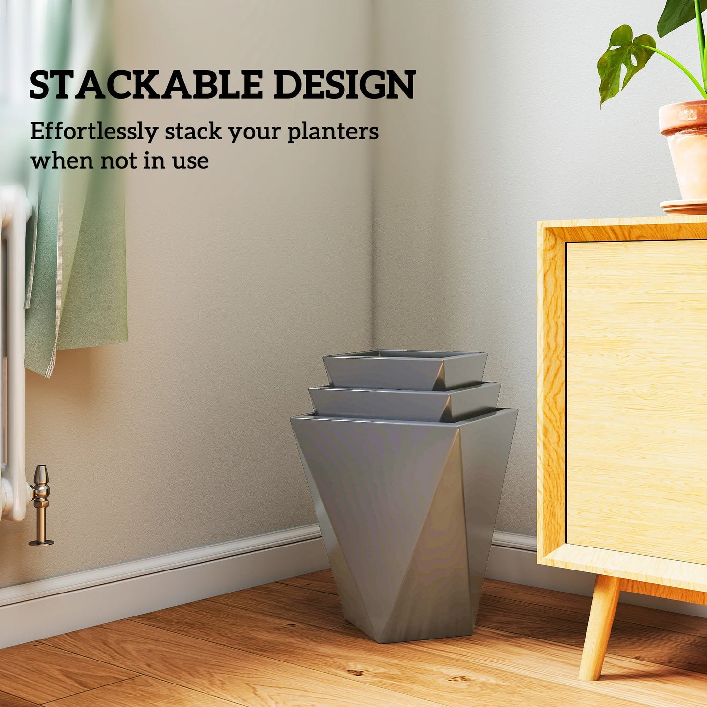 Premium Stackable Outdoor Planter Set With Drainage Holes For Garden