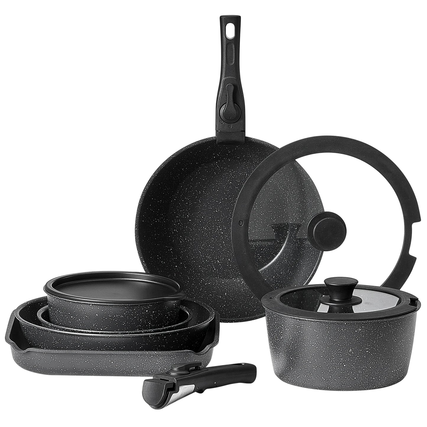 SucceBuy Nonstick Granite Cookware Set Featuring Frying Sauce Saute Pans