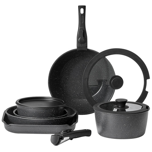 SucceBuy Nonstick Granite Cookware Set Featuring Frying Sauce Saute Pans