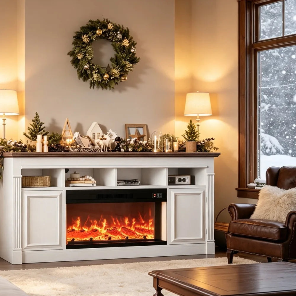 Farmhouse Electric Fireplace TV Stand With Remote Control And Heating