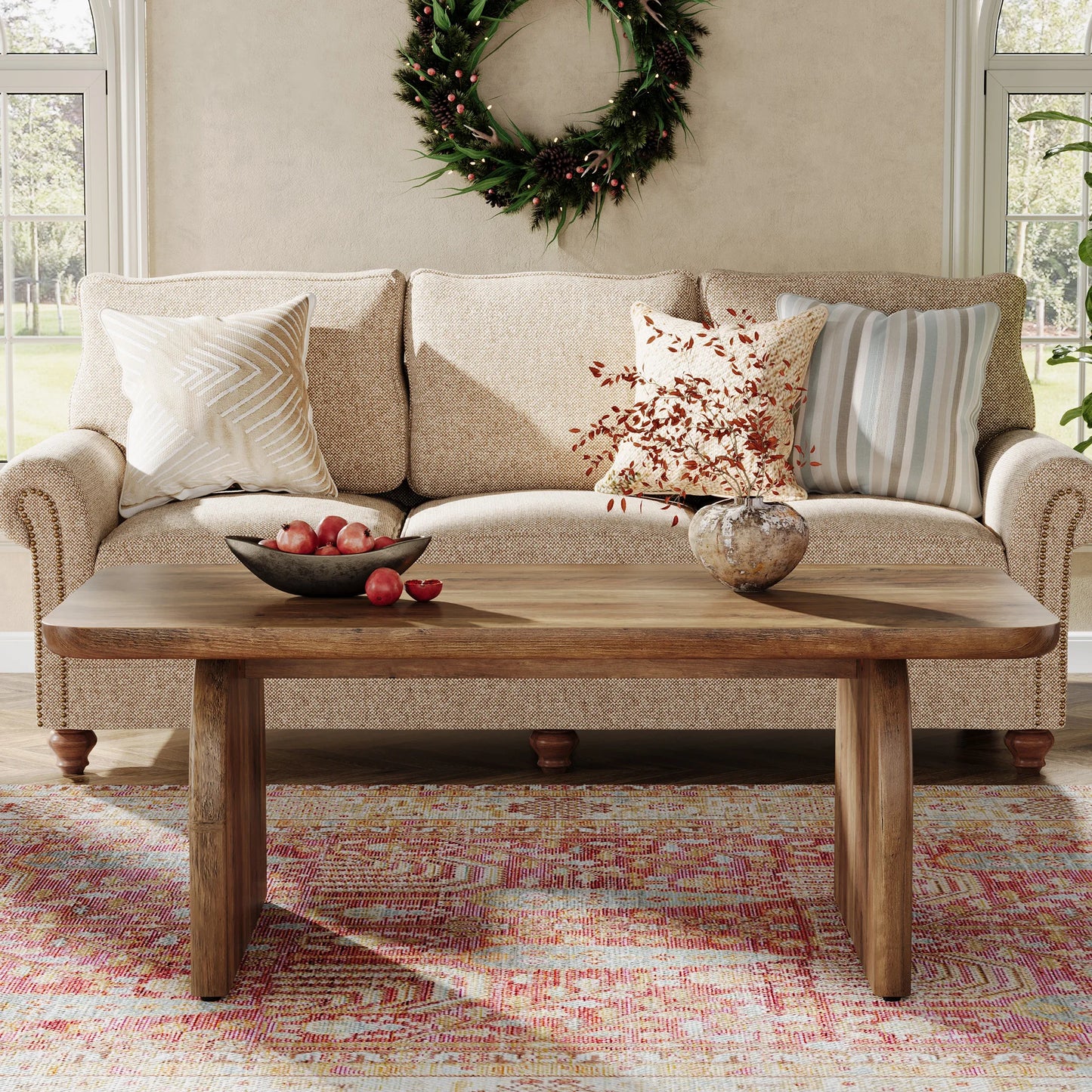 Tribesigns Farmhouse Rectangular Engineered Wood Coffee Table