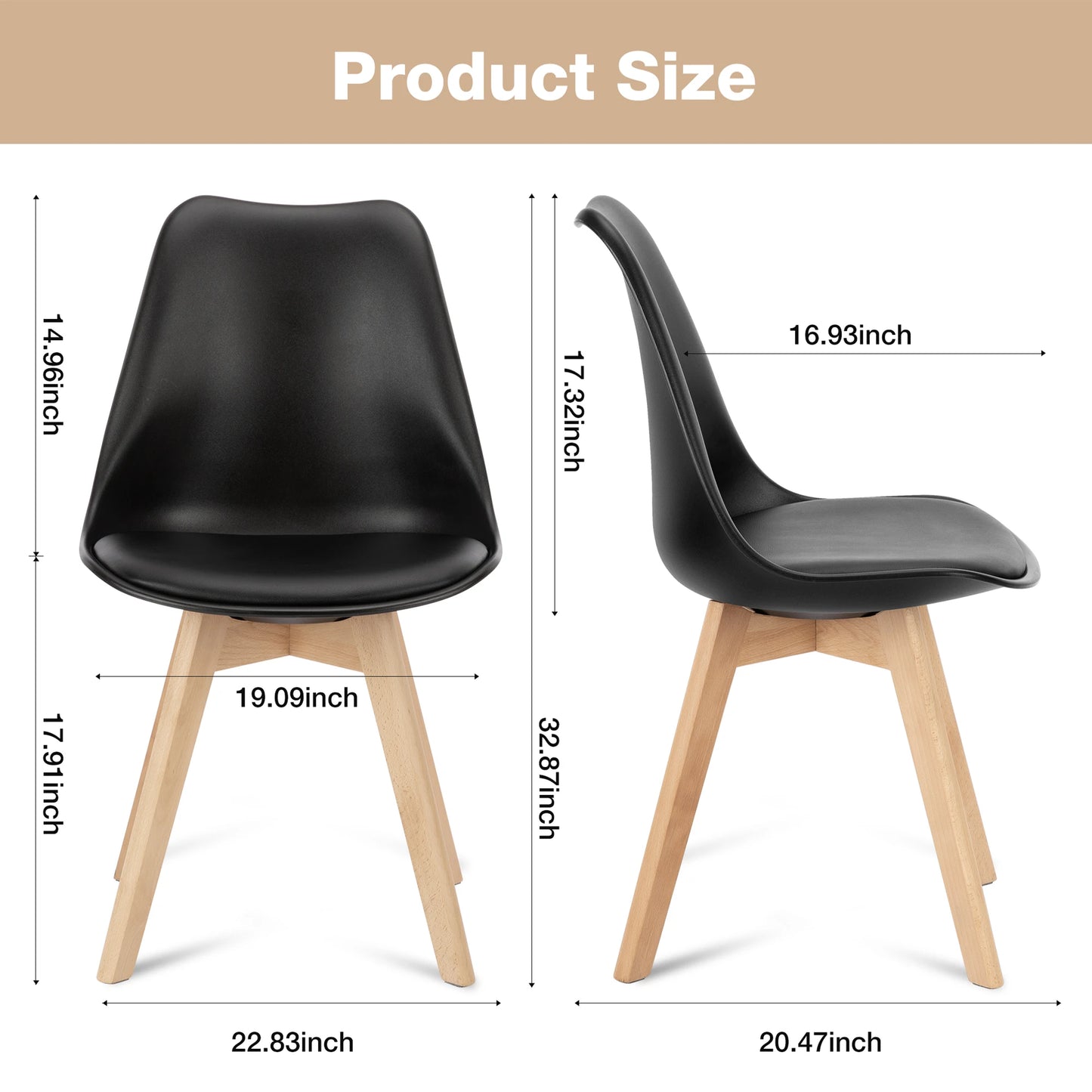JHK PU Leather Dining Chairs With Comfortable Wooden Legs