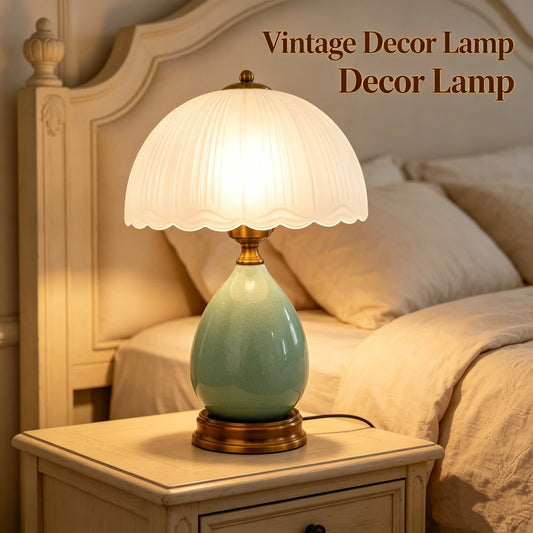 Vintage Crackle Ceramic Table Lamp With Frosted Glass Shade