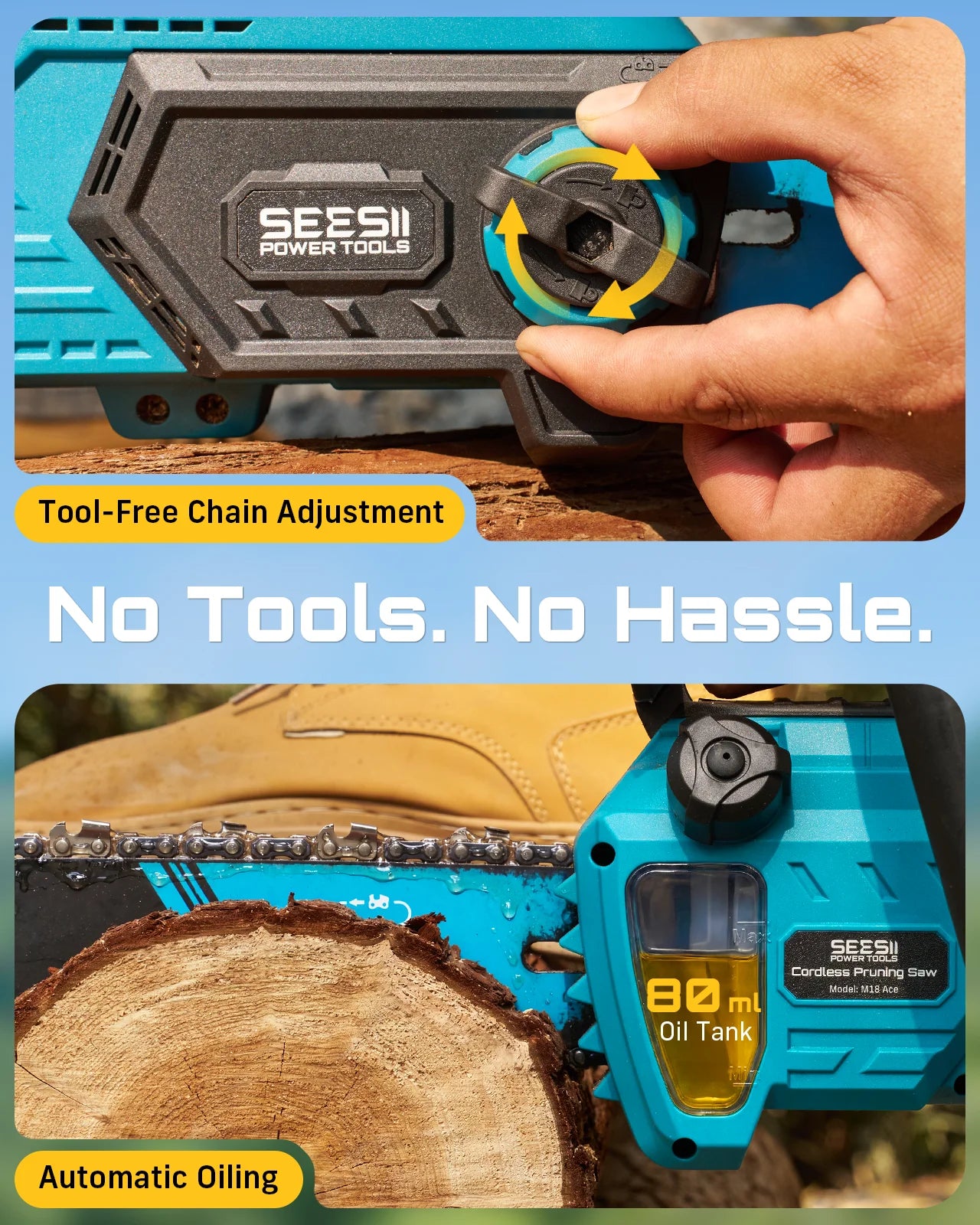 Seesii Cordless Brushless Chainsaw With Automatic Oiler System