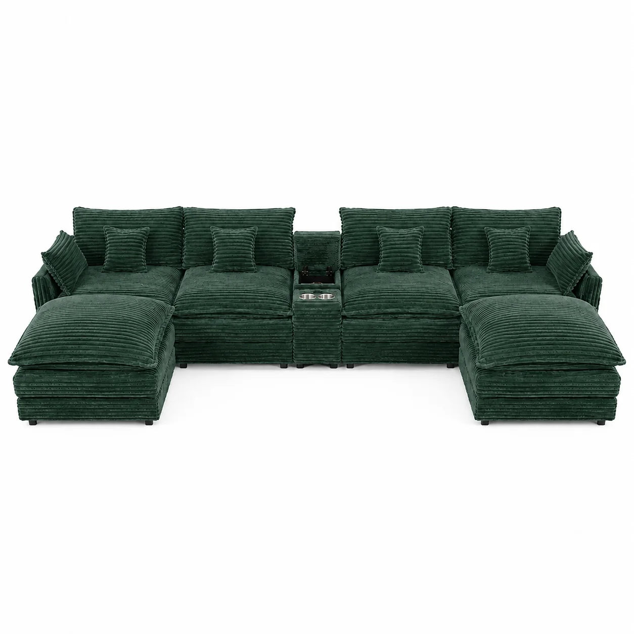 Seven Piece Modular Sofa With Console Coffee Table And Pillows
