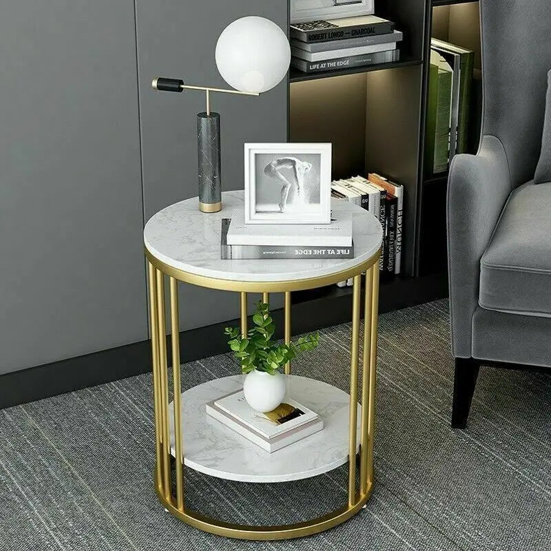 Wisfor Modern Two Tier Round Marble Side Table For Bedrooms