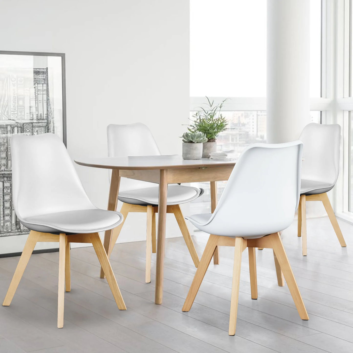 JHK PU Leather Dining Chairs With Comfortable Wooden Legs