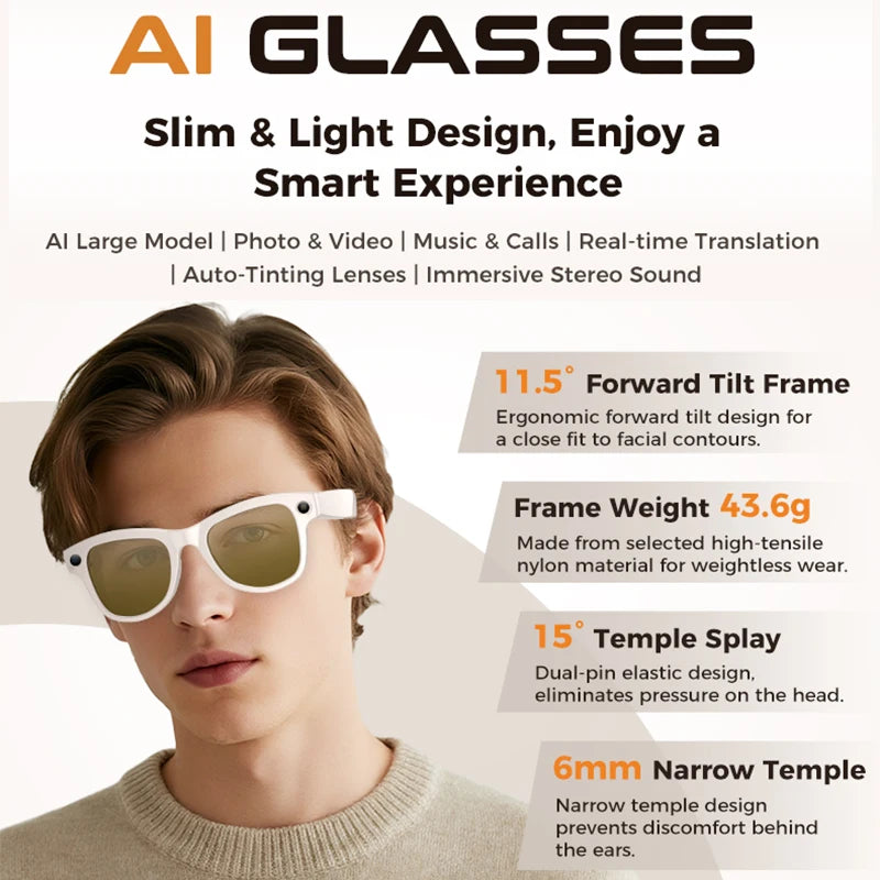 Yaocx Smart Glasses With 8MP Camera AI Translation Voice Control