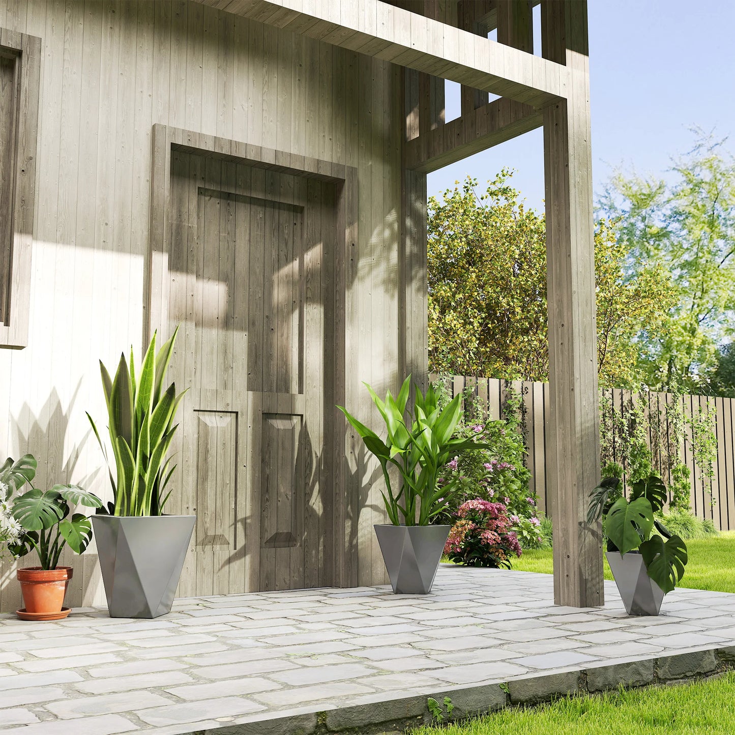 Premium Stackable Outdoor Planter Set With Drainage Holes For Garden