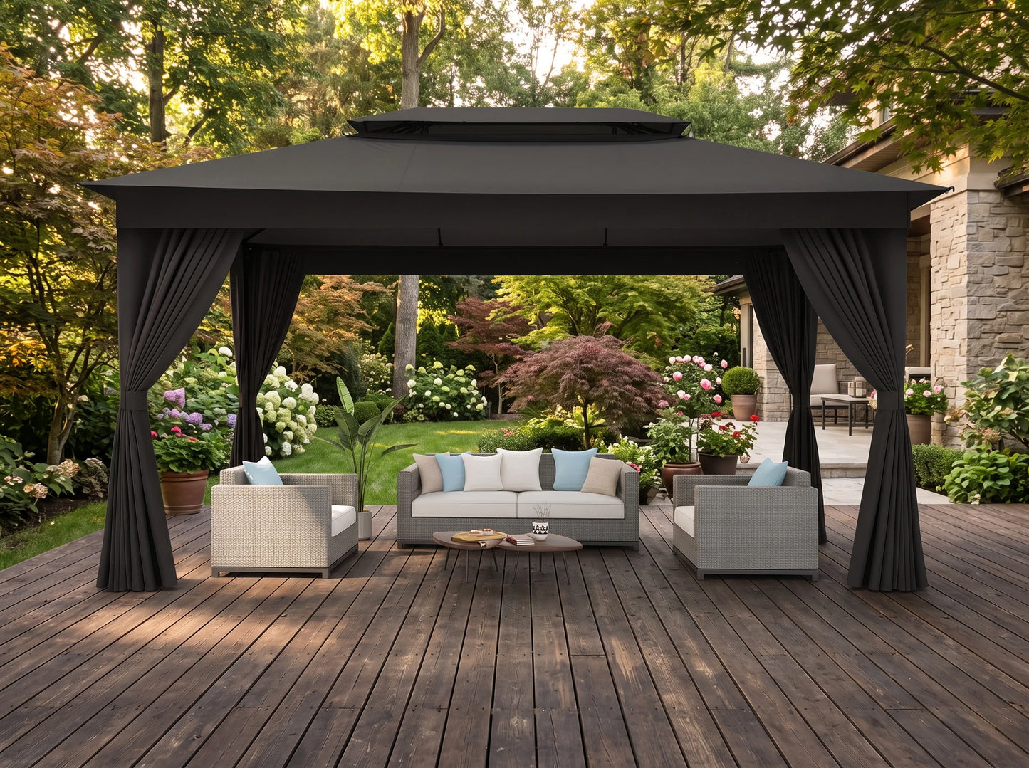 Tooluck Heavy Duty Steel Gazebo With Vented Double Roof