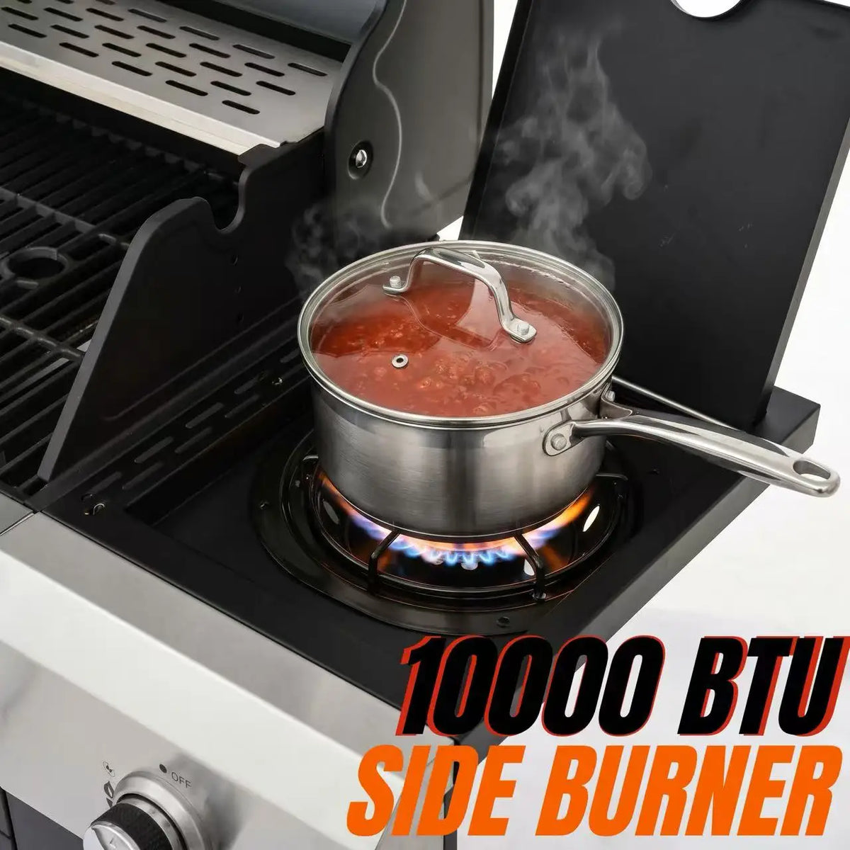 Three Burner Propane Gas Grill With Stainless Steel Side Burner And Wheels