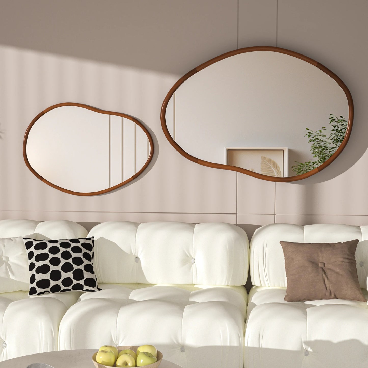 Mid Century Asymmetrical Wood Frame Wall Mirror Home Decor