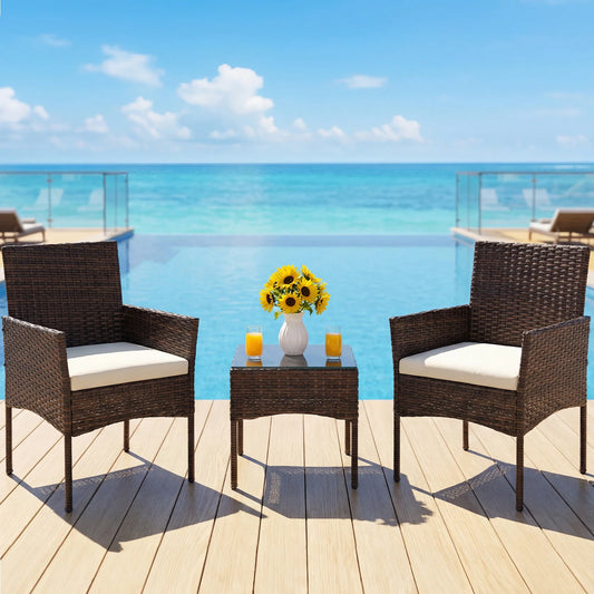 Jhk Outdoor All Weather Wicker Bistro Set With Cushions