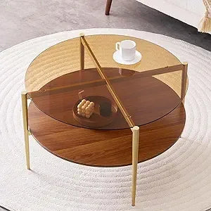 RBXC Mid Century Modern Round Coffee Table Two Level Design