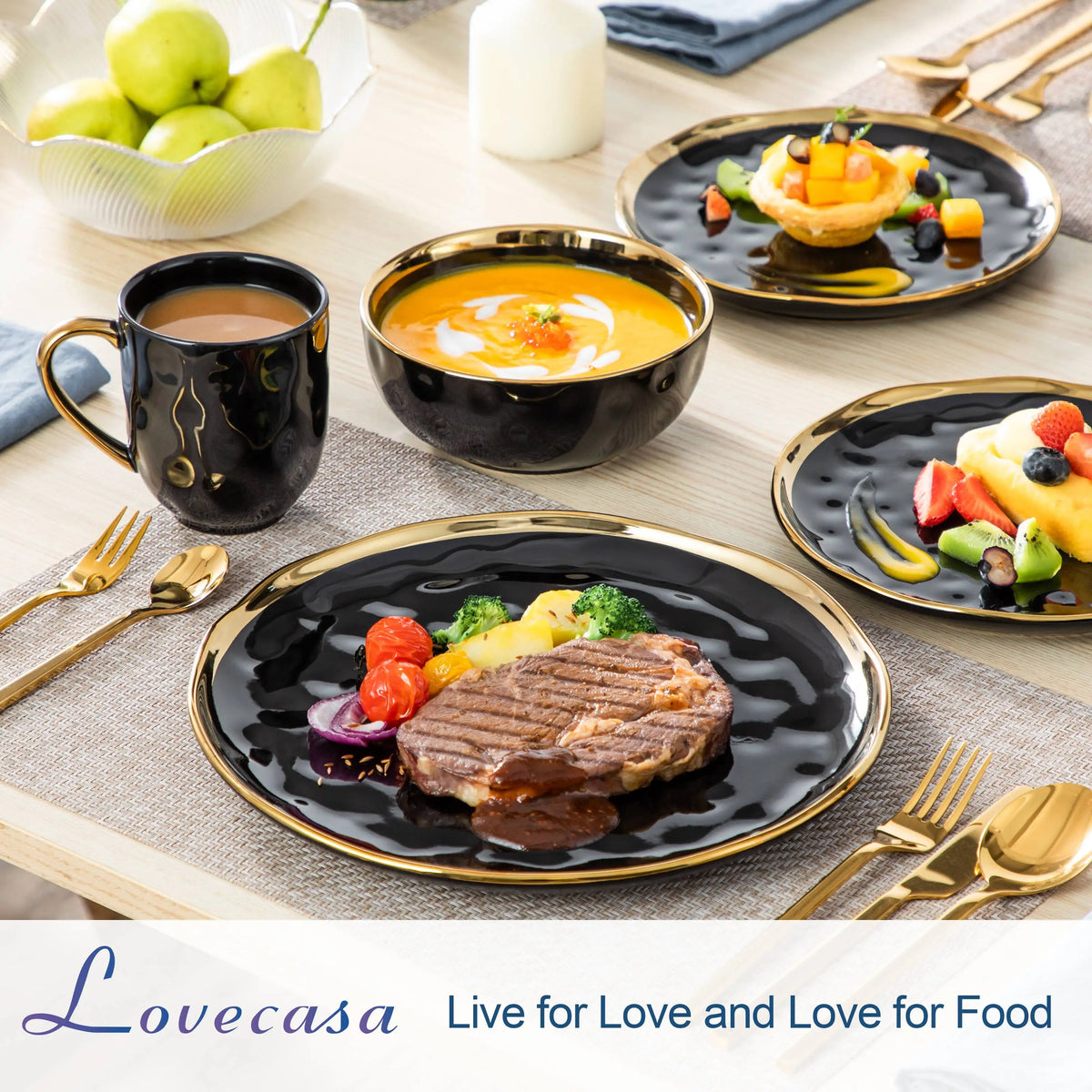 MALACASA Ceramic Dinnerware Set With Gold Trim Tableware Collection