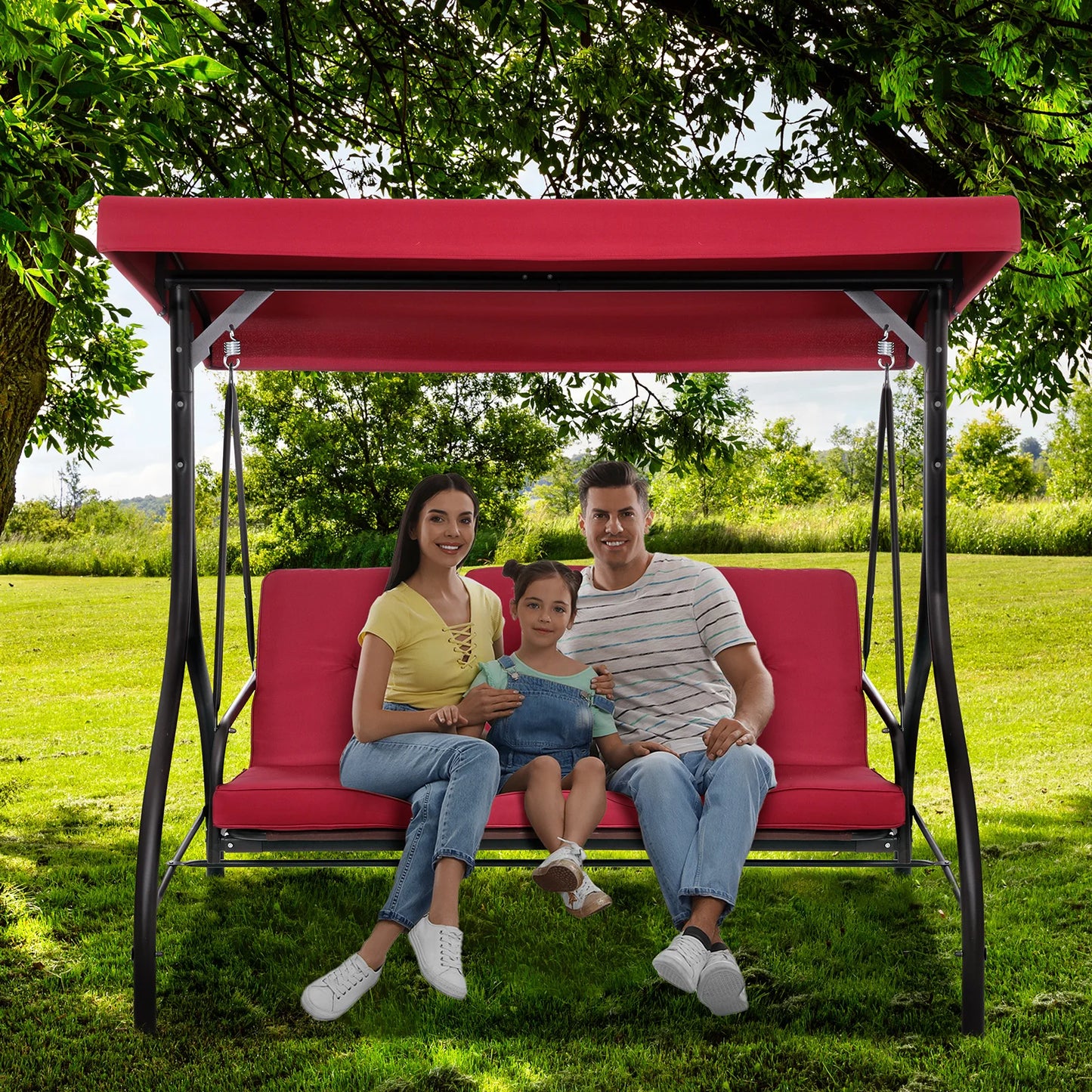 Aoou Outdoor Patio Swing With Adjustable Canopy And Removable Cushion