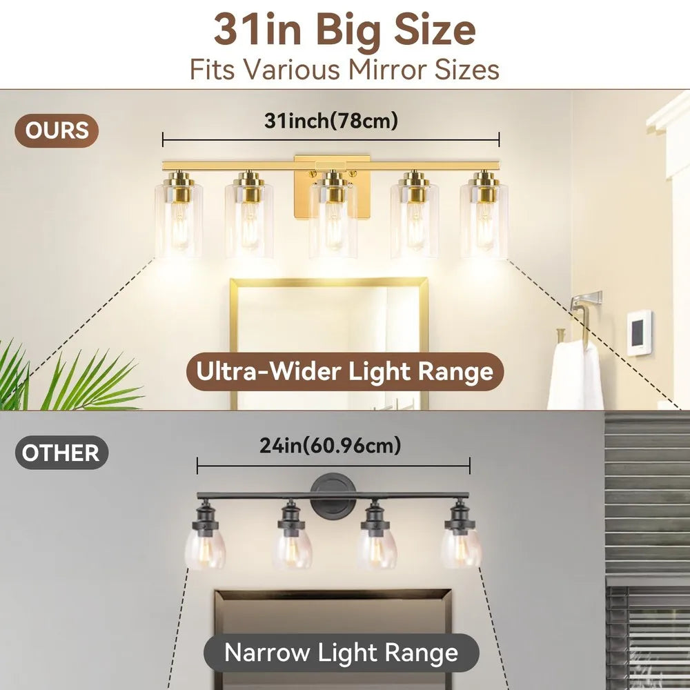 Five Light Bathroom Vanity Light Fixture Wall Mount Over Mirror