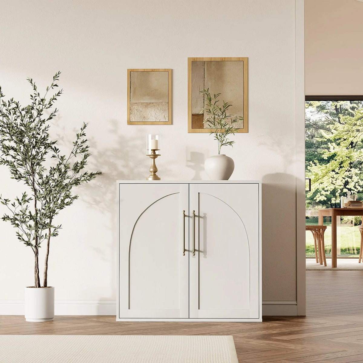 Arched Farmhouse Sideboard Buffet Cabinet With Doors And Drawers