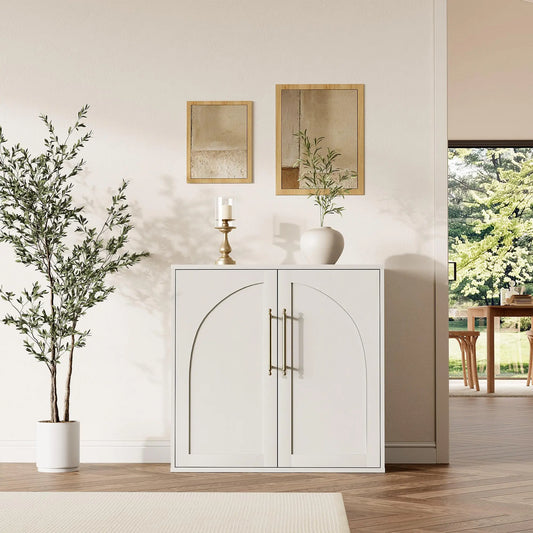 Arched Farmhouse Sideboard Buffet Cabinet With Doors And Drawers