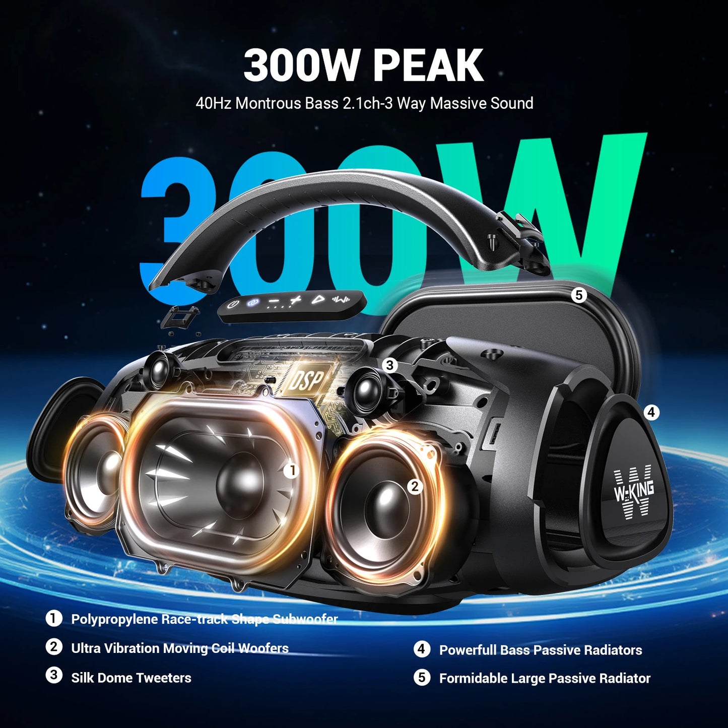 W-King X20 Portable Bluetooth Speaker With Powerful Bass And Waterproof