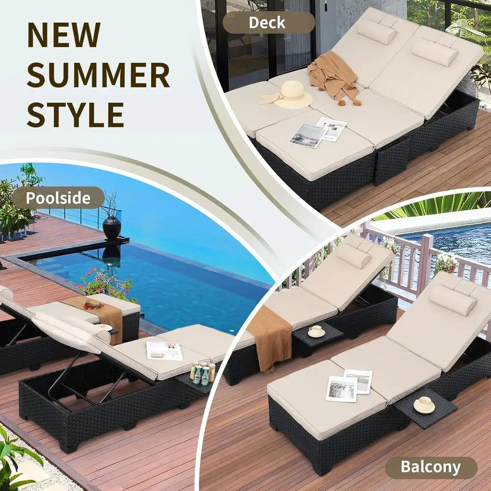 Rattan Reclining Outdoor Patio Furniture Set With Adjustable Backrest