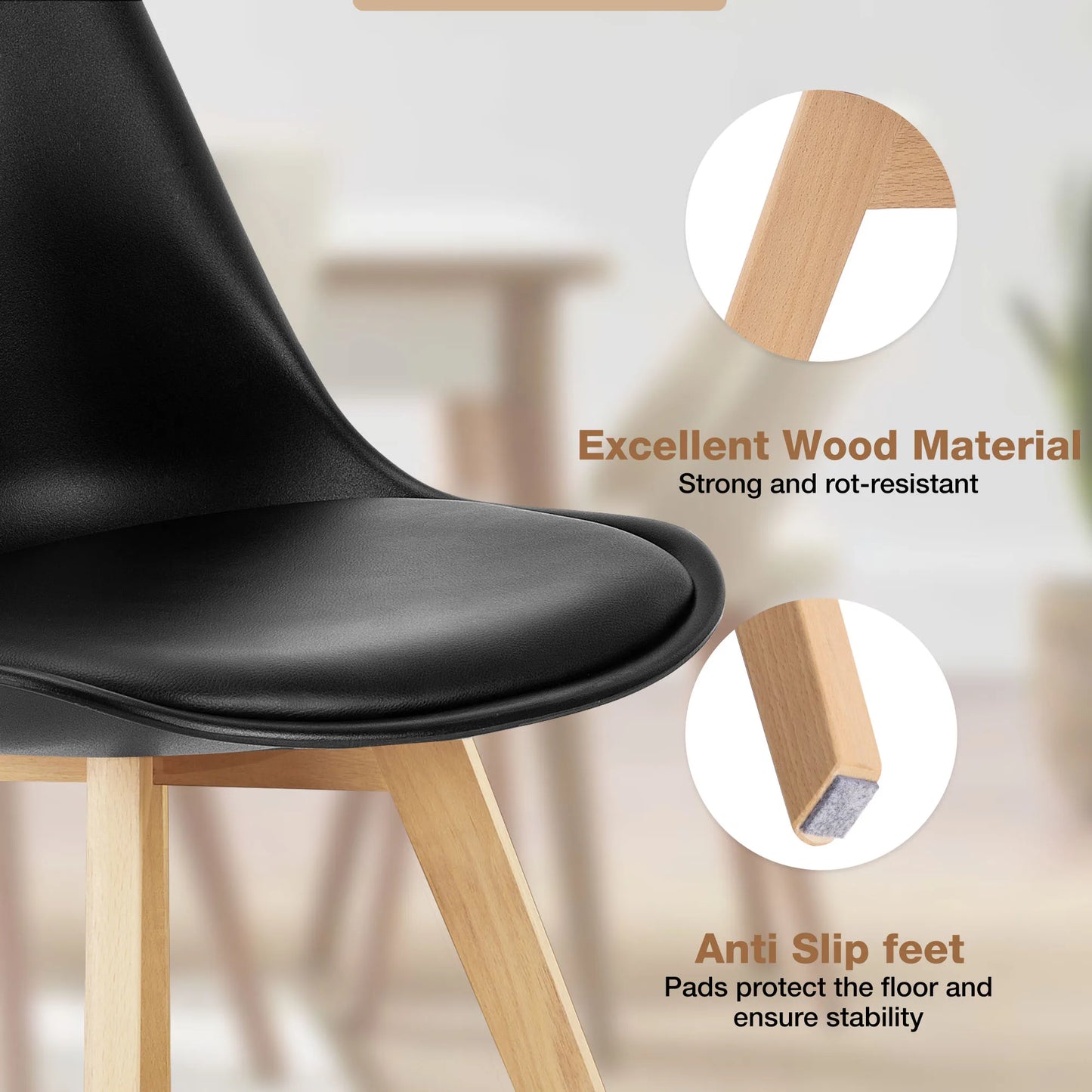 JHK PU Leather Dining Chairs With Comfortable Wooden Legs