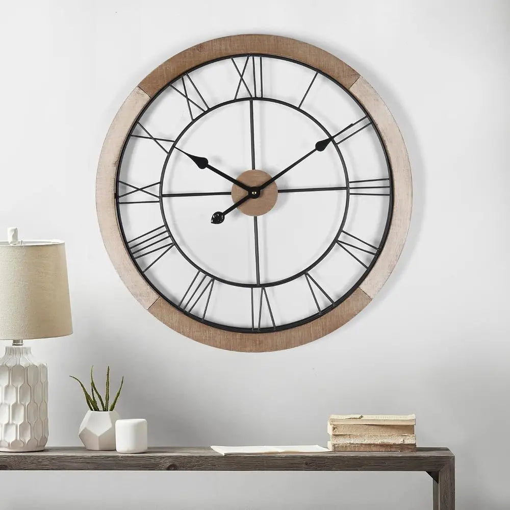 Silent Battery Operated Rustic Wall Clock For Home Office Decor