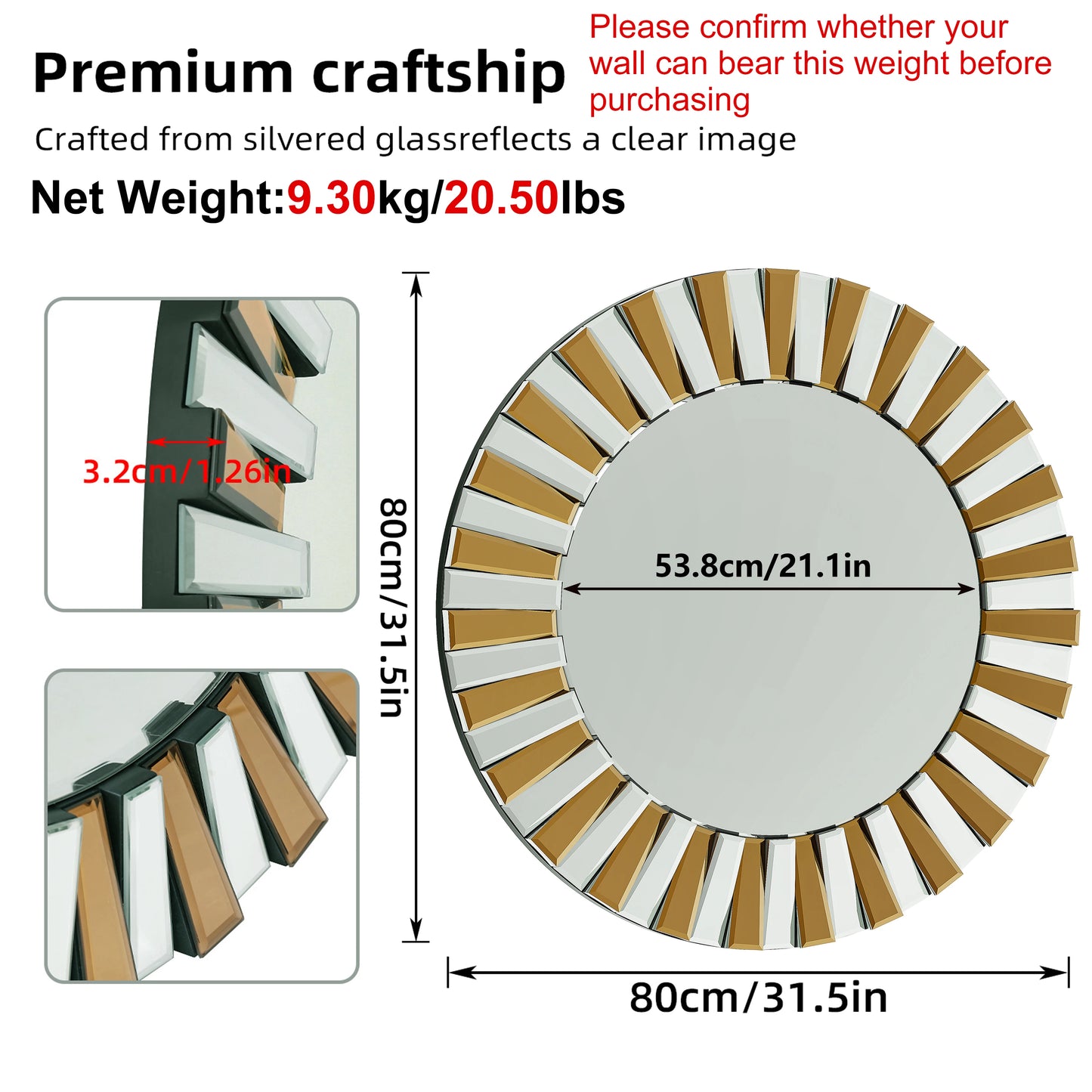 Elegant Starburst Round Wall Mirror For Living Room Decor