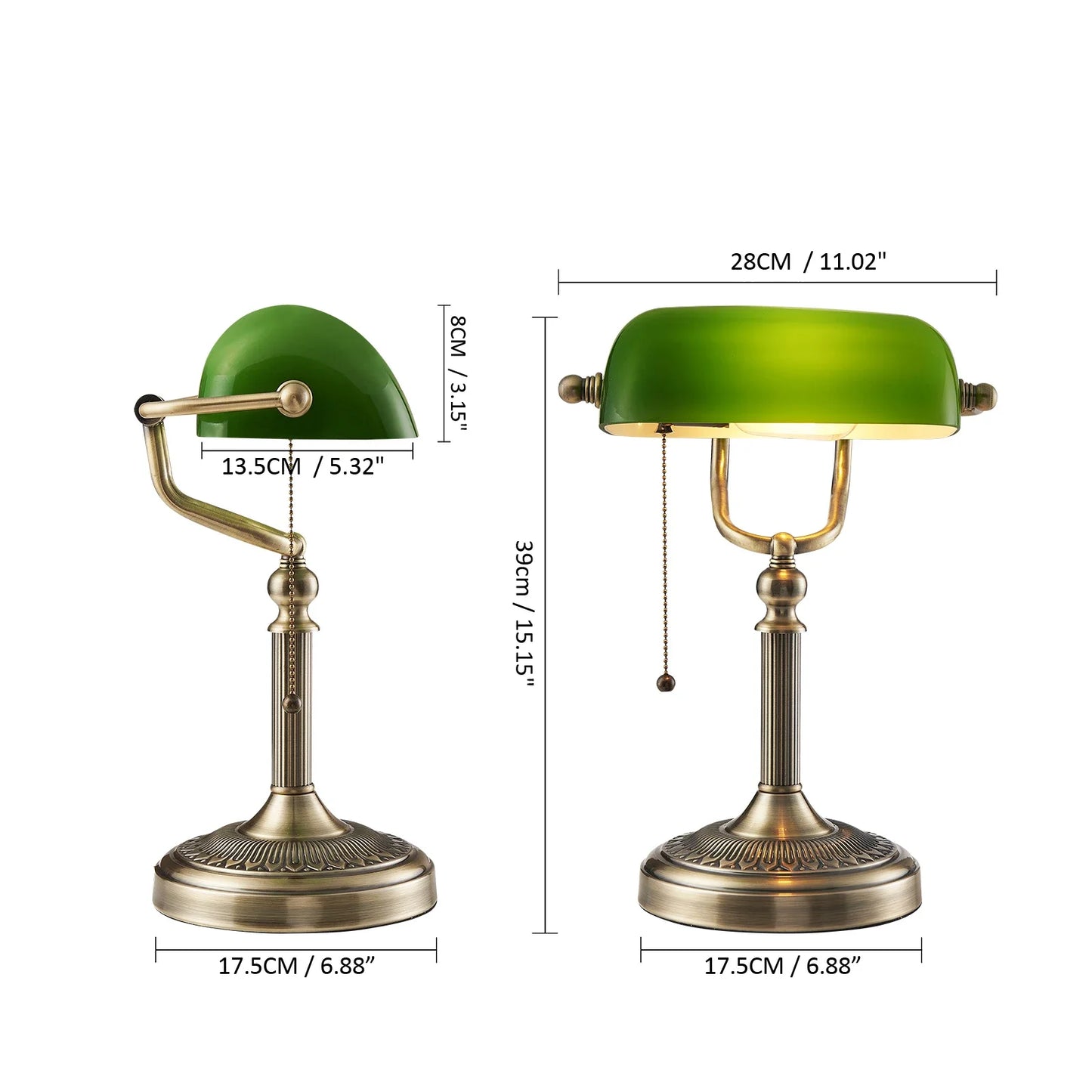 Classical Glass And Iron Bankers Desk Lamp With Zipper Switch