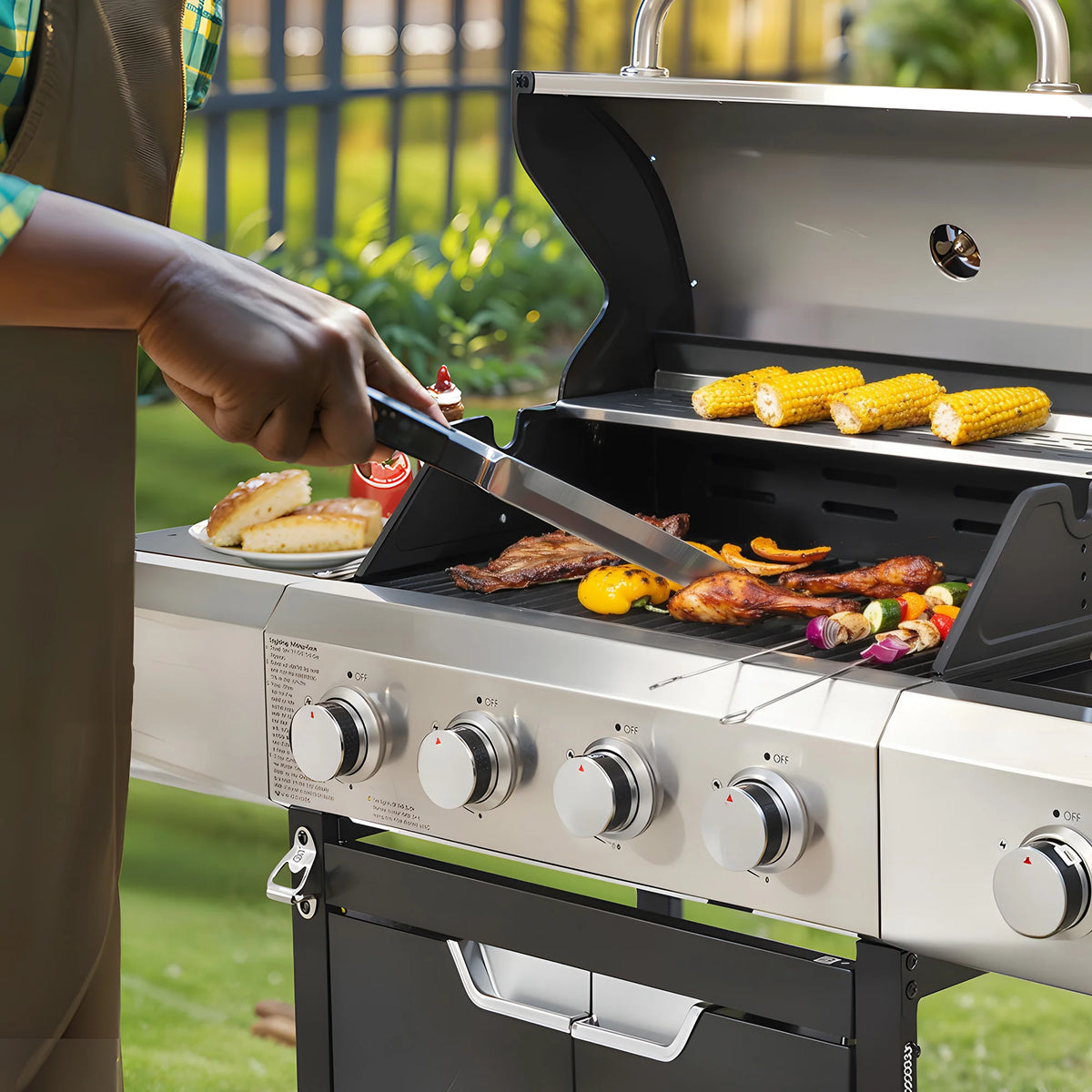 Four Burner Stainless Steel Propane Gas Grill With Side Burner