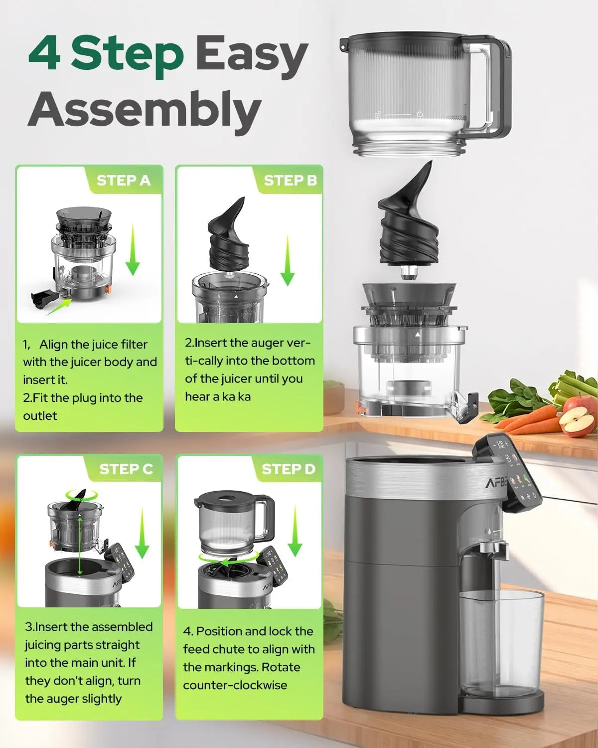 Slow Masticating Cold Press Juicer With Auto Pulp Ejection Feature