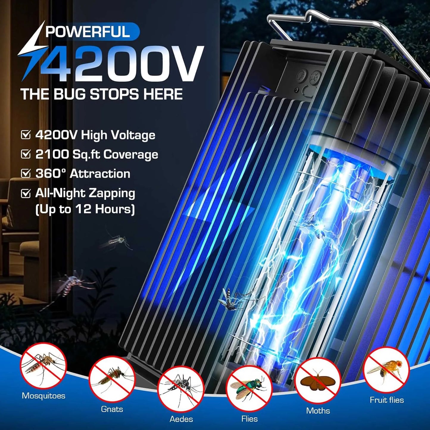 Solar Cordless Outdoor Bug Zapper With Night Light And Bracket