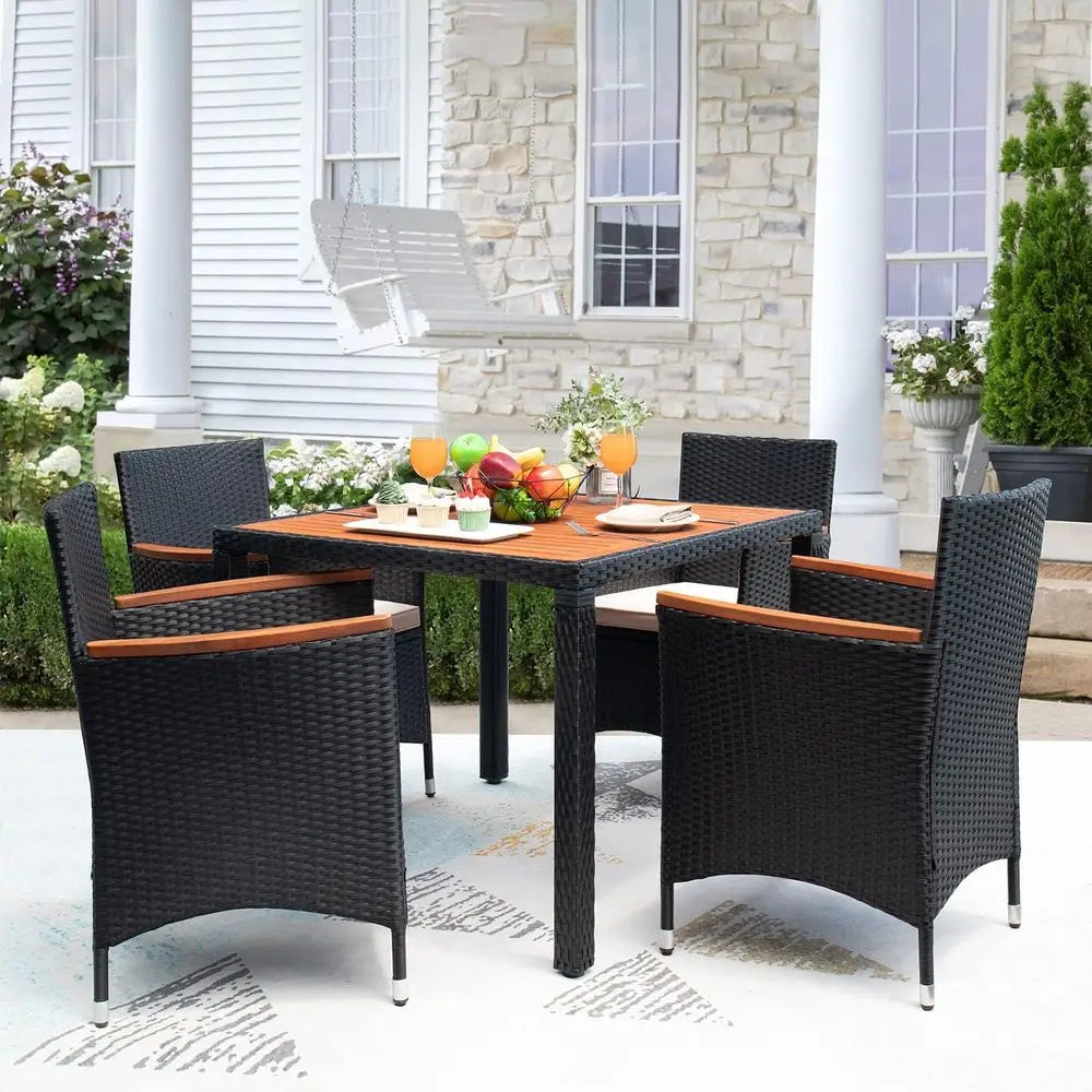 5-Piece Outdoor Rattan Patio Dining Set Weather Resistant