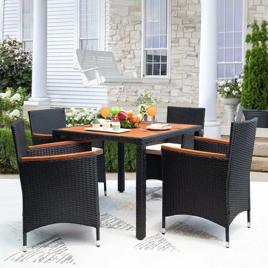 5-Piece Outdoor Rattan Patio Dining Set Weather Resistant