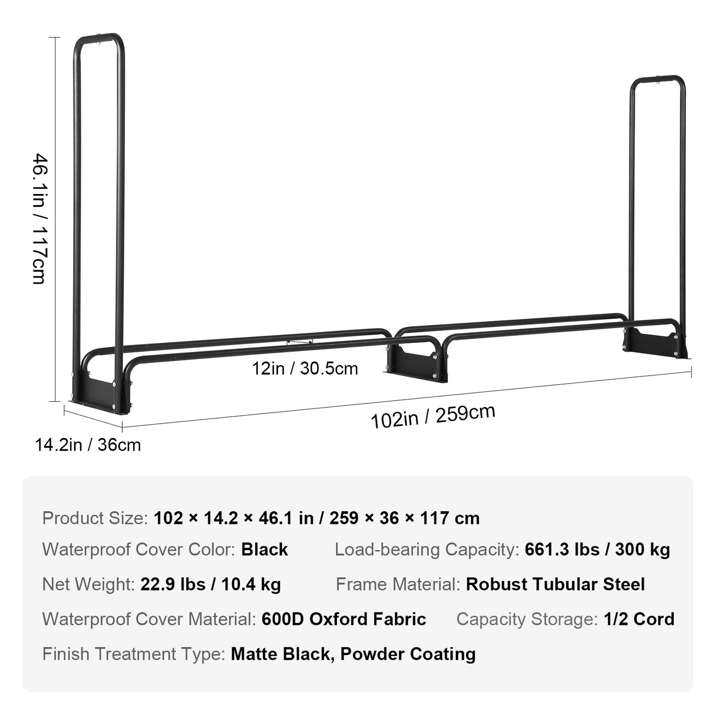 SucceBuy Heavy Duty Outdoor Firewood Rack With Waterproof Cover