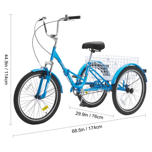 Folding Adult Tricycle Carbon Steel Three Wheel Bicycle
