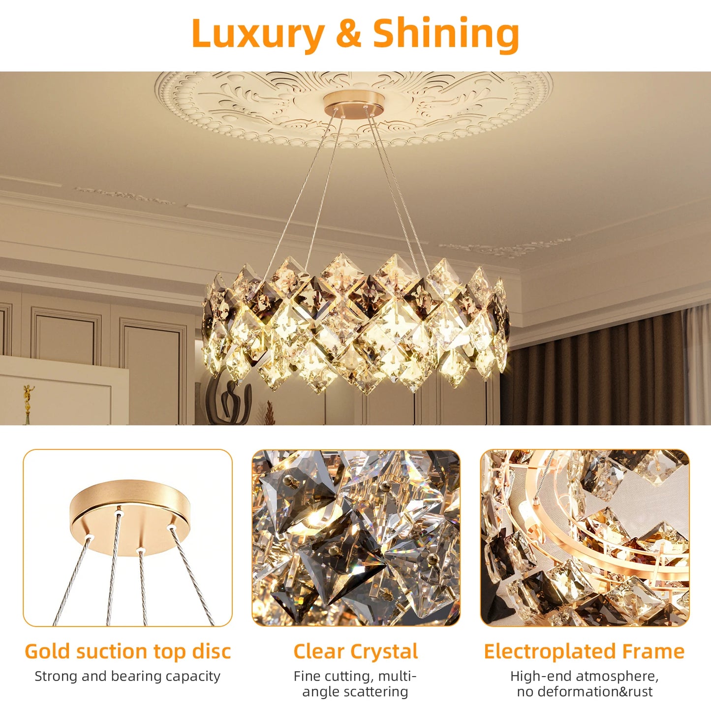 Luxury Crystal Chandelier Pendant Ceiling Light With Bulbs Included