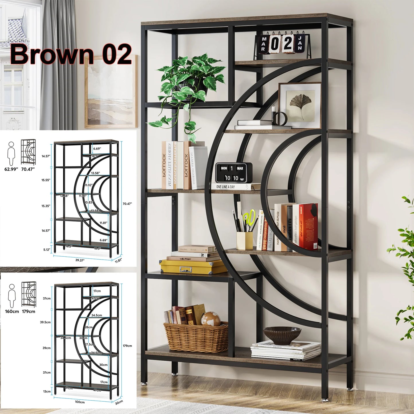 Tribesigns Industrial 5 Tier Bookshelf Freestanding Display Shelving Unit