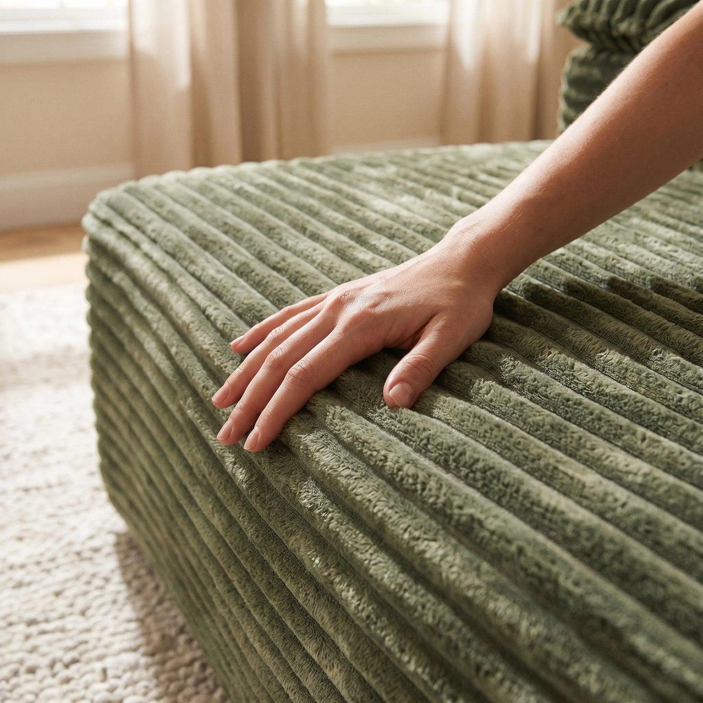 Premium Corduroy Sofa Bed With Removable Pillows And Armrests