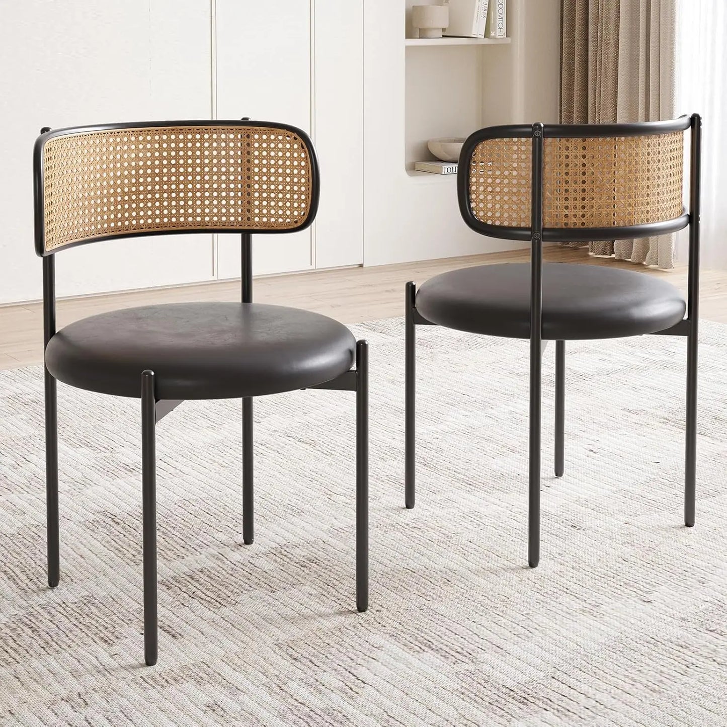 Farini Modern Dining Chairs With PU Leather And Rattan Back