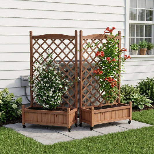 Natural Wooden Raised Garden Bed With Trellis Two Pack