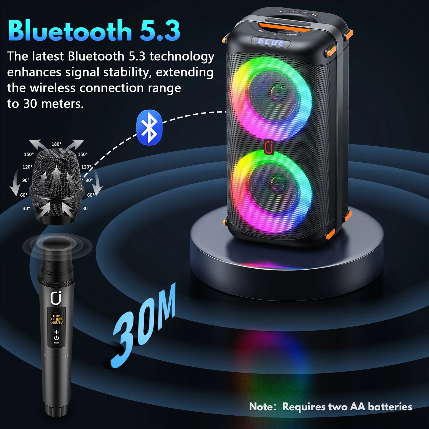 FanFun Portable Bluetooth Karaoke Speaker With Dual Microphones