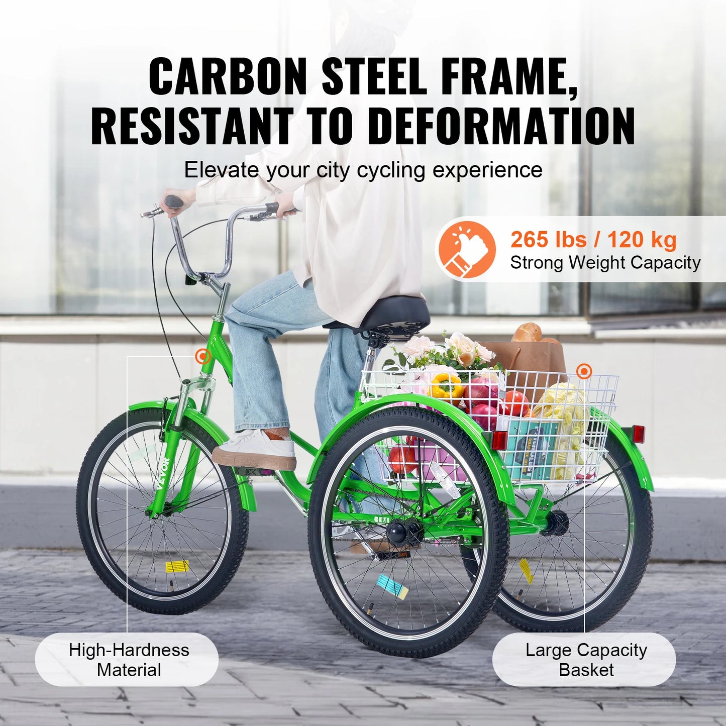 Folding Adult Tricycle Carbon Steel Three Wheel Bicycle