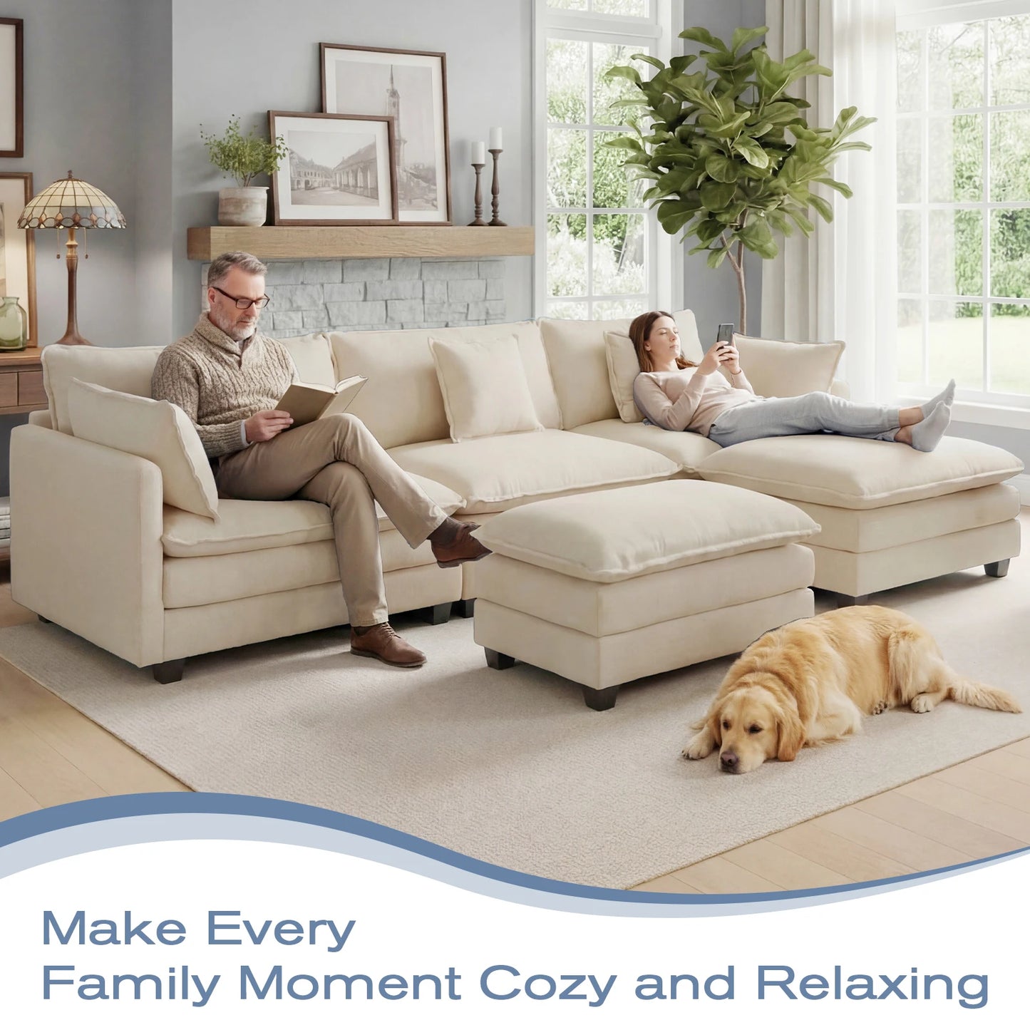 Modern Modular Sectional Sofa With Ottoman And Deep Seat Design