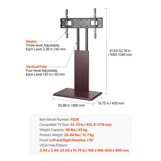 Succebuy Height Adjustable Rolling TV Stand With Tray